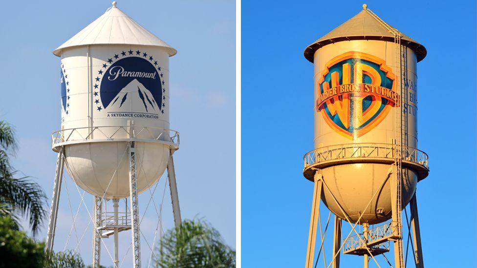 Water towers of Paramount and Warner Bros