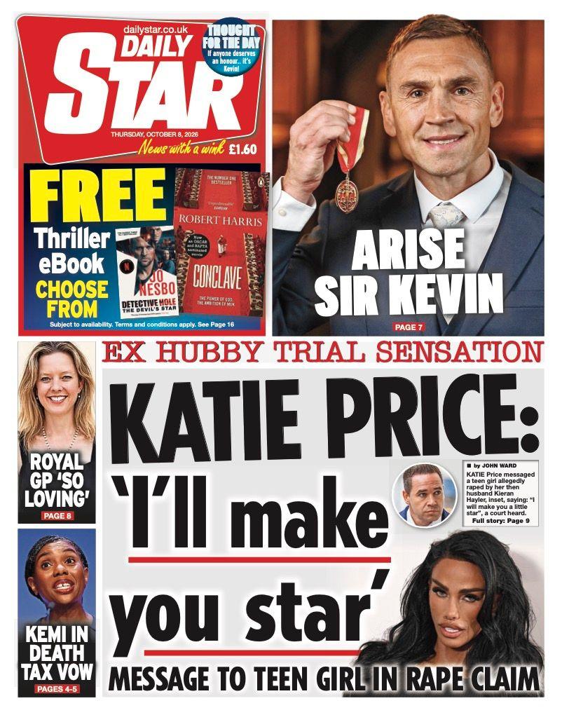 "Katie Price: 'I'll make you star'," reads the headline on the front page of the Daily Star.